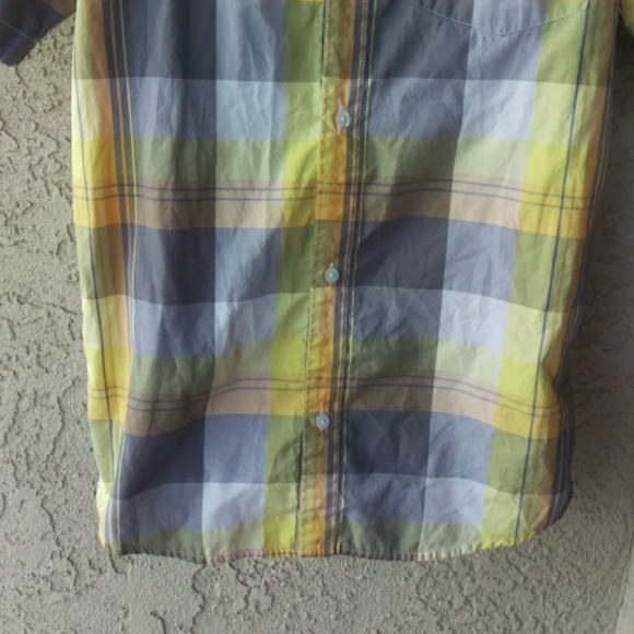 Old navy boy's yellow&gray plaid button up shirt - Picture 2 of 8